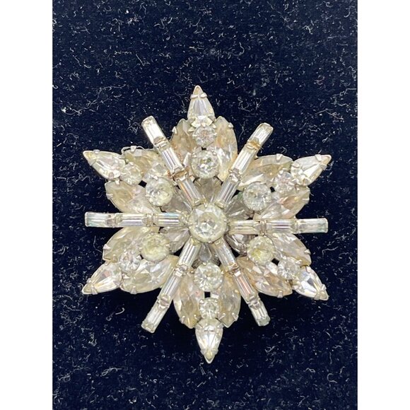 Vintage Weiss Huge 2.5” Starburst Clear Baguette Rhinestones Brooch Pin Signed - Picture 1 of 5